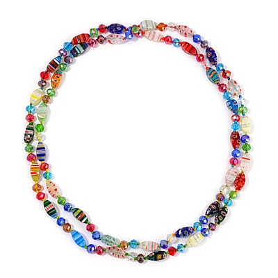 Multi Color Murano Style and Multi Color Glass Beaded Endless Necklace 46 Inches