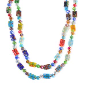 Multi Color Murano Style and Multi Color Glass Beaded Endless Necklace 46 Inches