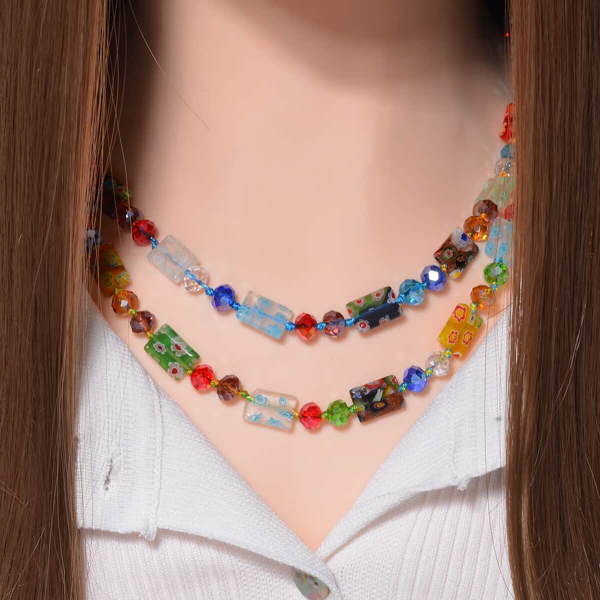 Multi Color Murano Style and Multi Color Glass Beaded Endless Necklace 46 Inches image number 1