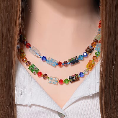 Multi Color Murano Style and Multi Color Glass Beaded Endless Necklace 46 Inches