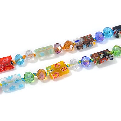 Multi Color Murano Style and Multi Color Glass Beaded Endless Necklace 46 Inches