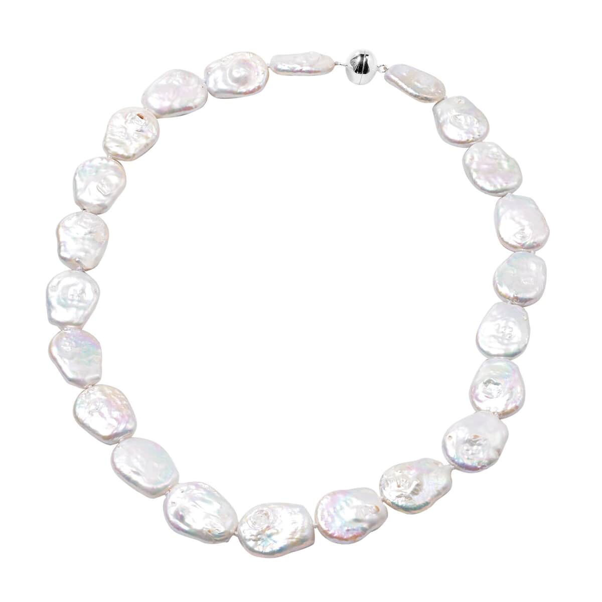 White Organic Cultured Pearl Necklace 20 Inches in Sterling Silver with Magnetic Clasp image number 0