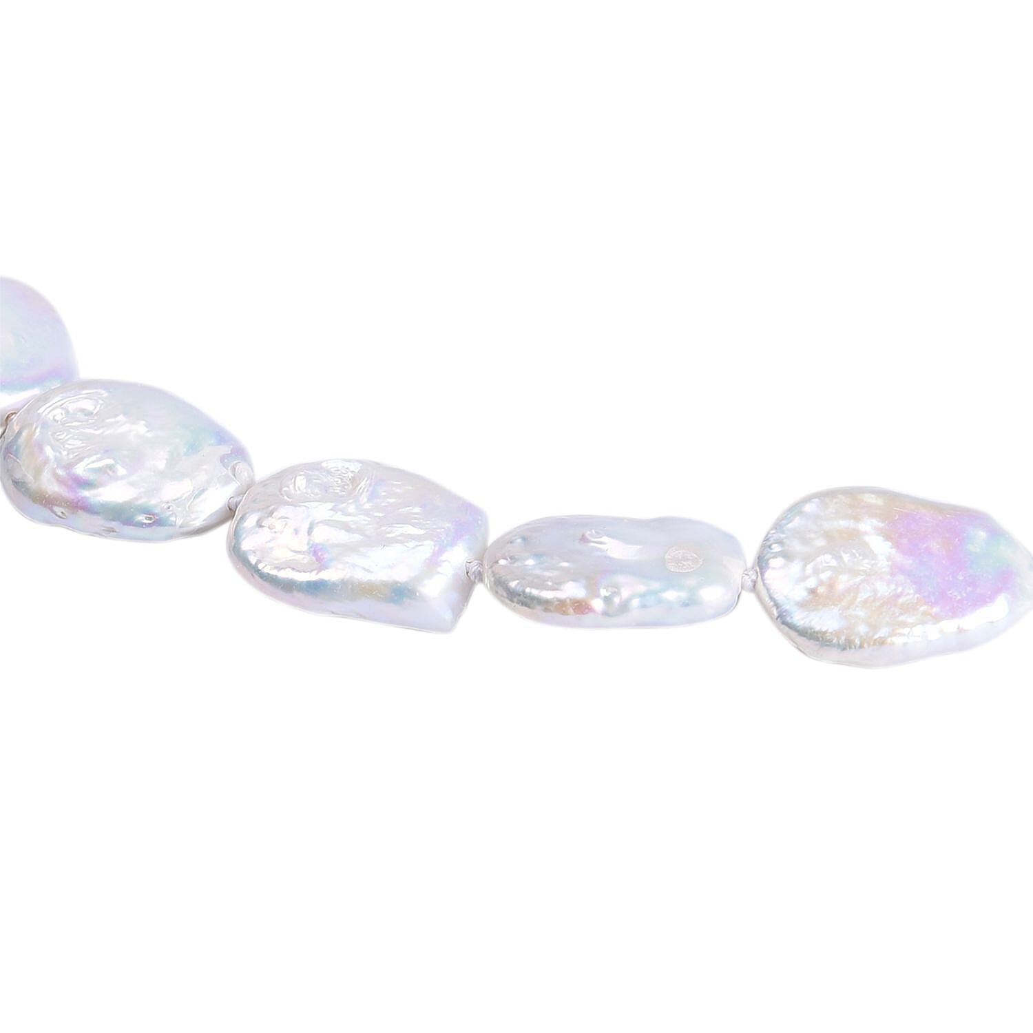 White Organic Cultured Pearl Necklace 20 Inches in Sterling Silver with Magnetic Clasp