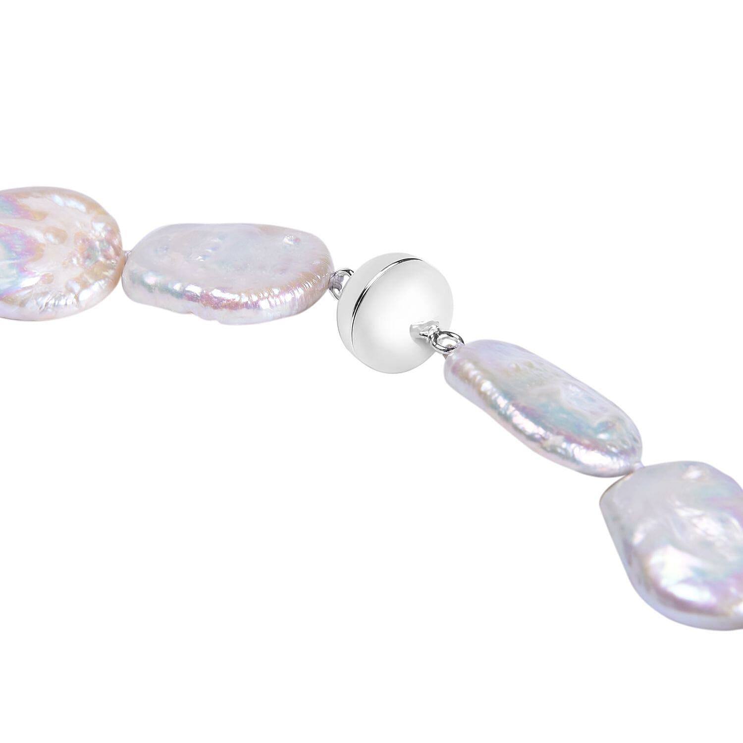 White Organic Cultured Pearl Necklace 20 Inches in Sterling Silver with Magnetic Clasp