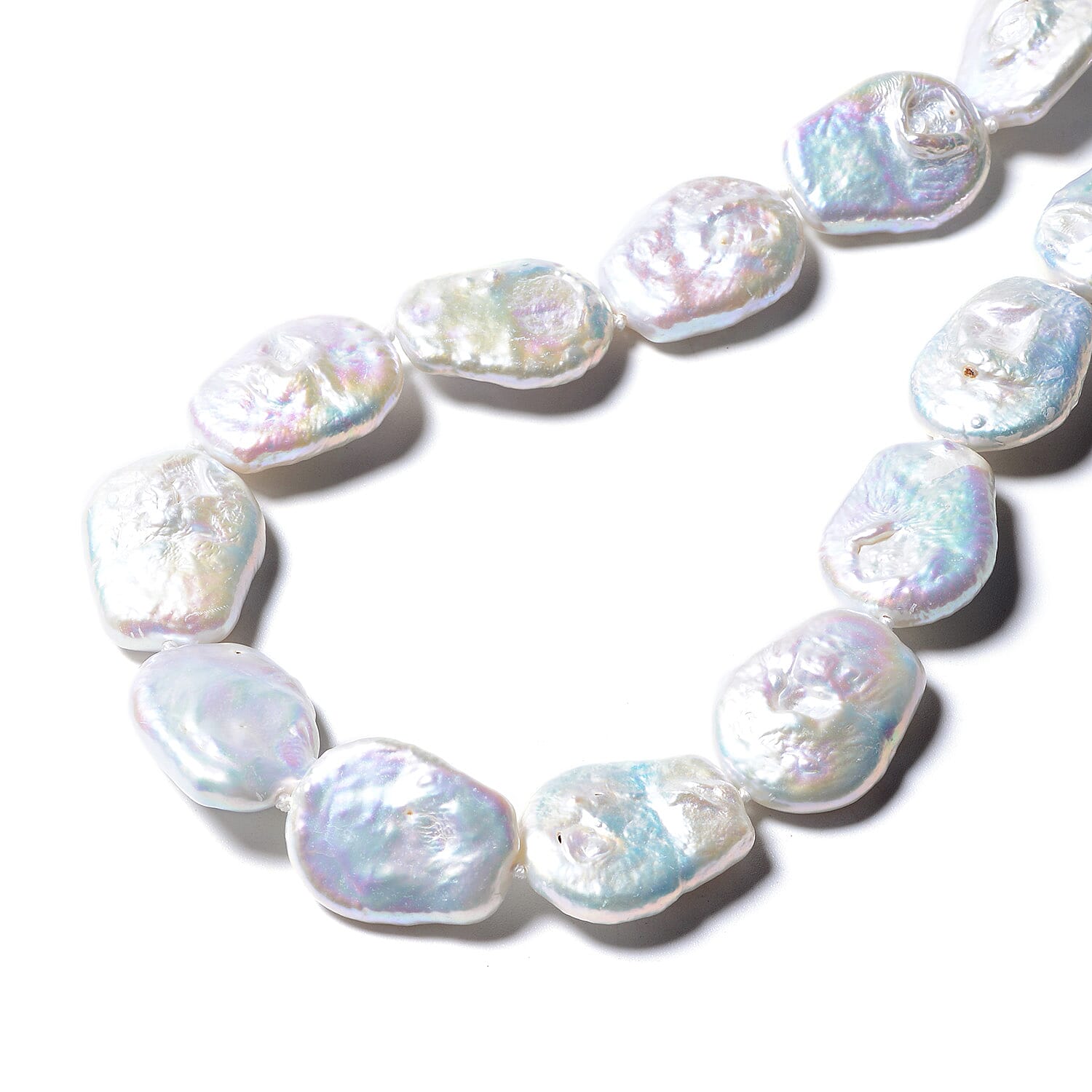 White Organic Cultured Pearl Necklace 20 Inches in Sterling Silver with Magnetic Clasp