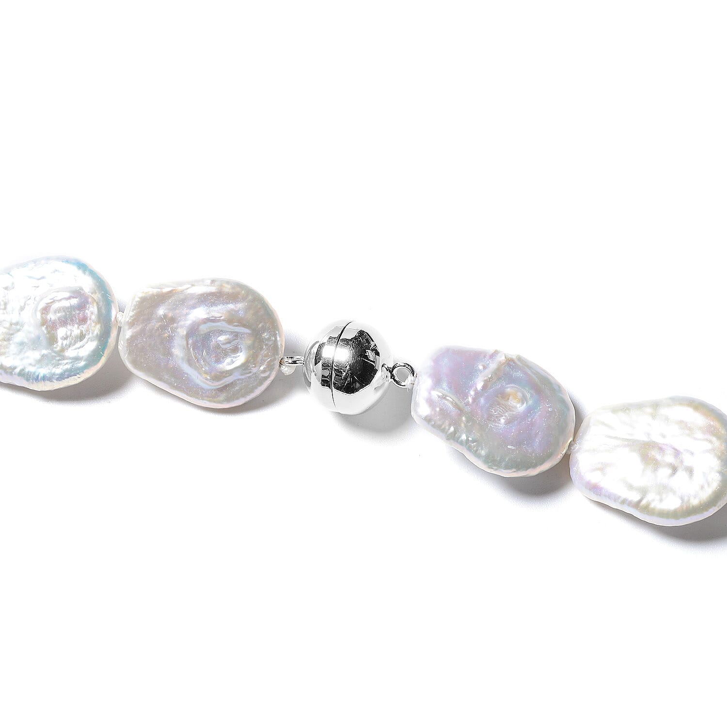White Organic Cultured Pearl Necklace 20 Inches in Sterling Silver with Magnetic Clasp