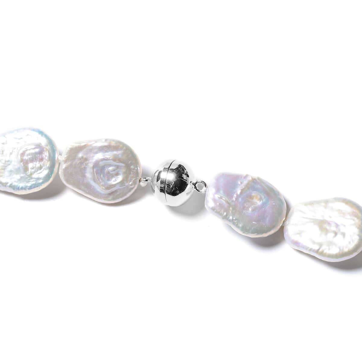 White Organic Shape Keshi Pearl Necklace 20 Inches in Sterling Silver with Magnetic Clasp image number 4