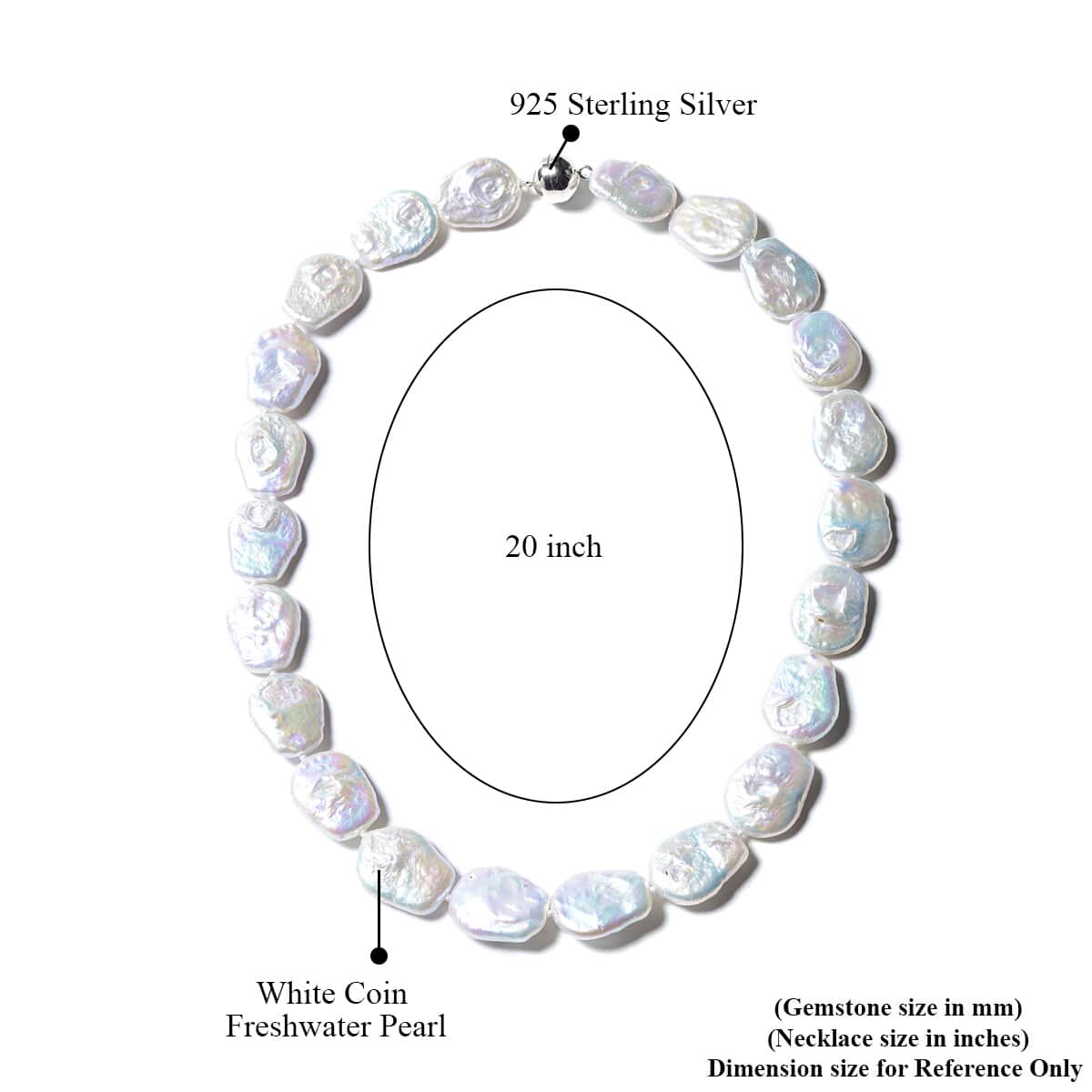 White Organic Cultured Pearl Necklace 20 Inches in Sterling Silver with Magnetic Clasp image number 5