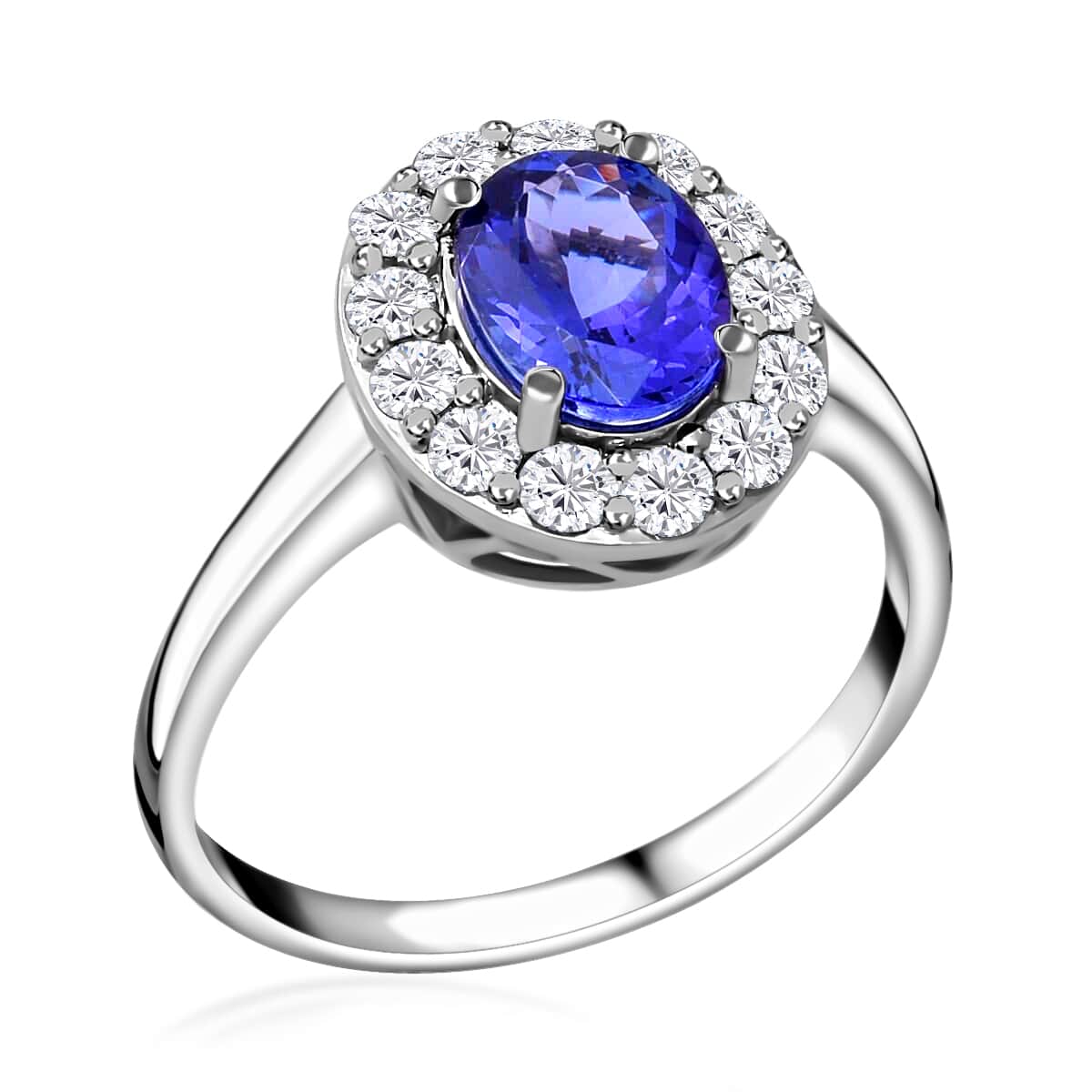 ILIANA 18K White Gold AAA Tanzanite and G-H SI Diamond Scallop Halo Ring 4.90 Grams 2.75 ctw image number 2