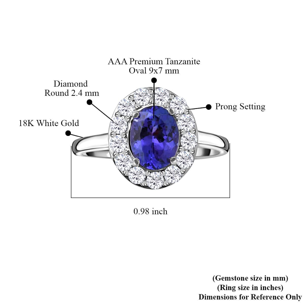 ILIANA 18K White Gold AAA Tanzanite and G-H SI Diamond Scallop Halo Ring 4.90 Grams 2.75 ctw image number 4