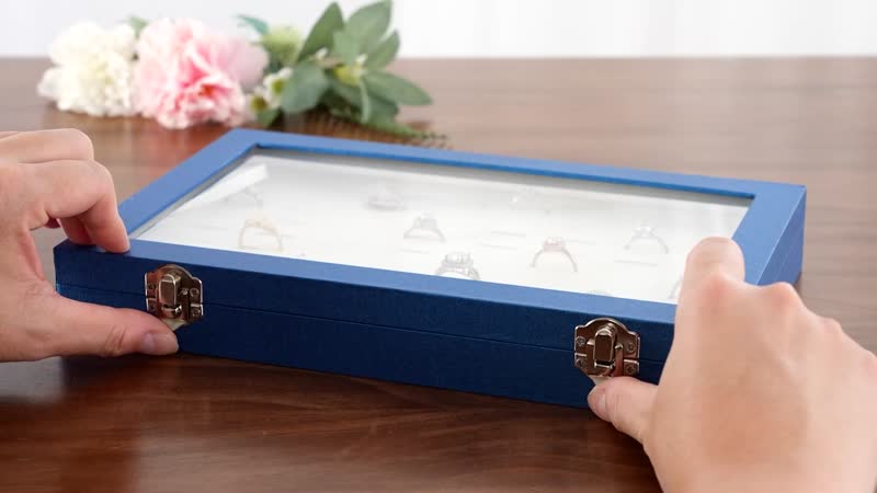 Silver Faux Leather Jewelry Organizer with Acrylic Window & Latch Clasp (72 Rings Slots) (11.5"x1.5"x7.25")