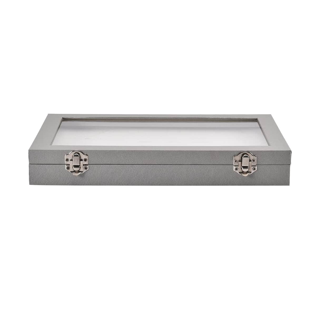 Silver Faux Leather Jewelry Organizer with Acrylic Window & Latch Clasp (72 Rings Slots) image number 1