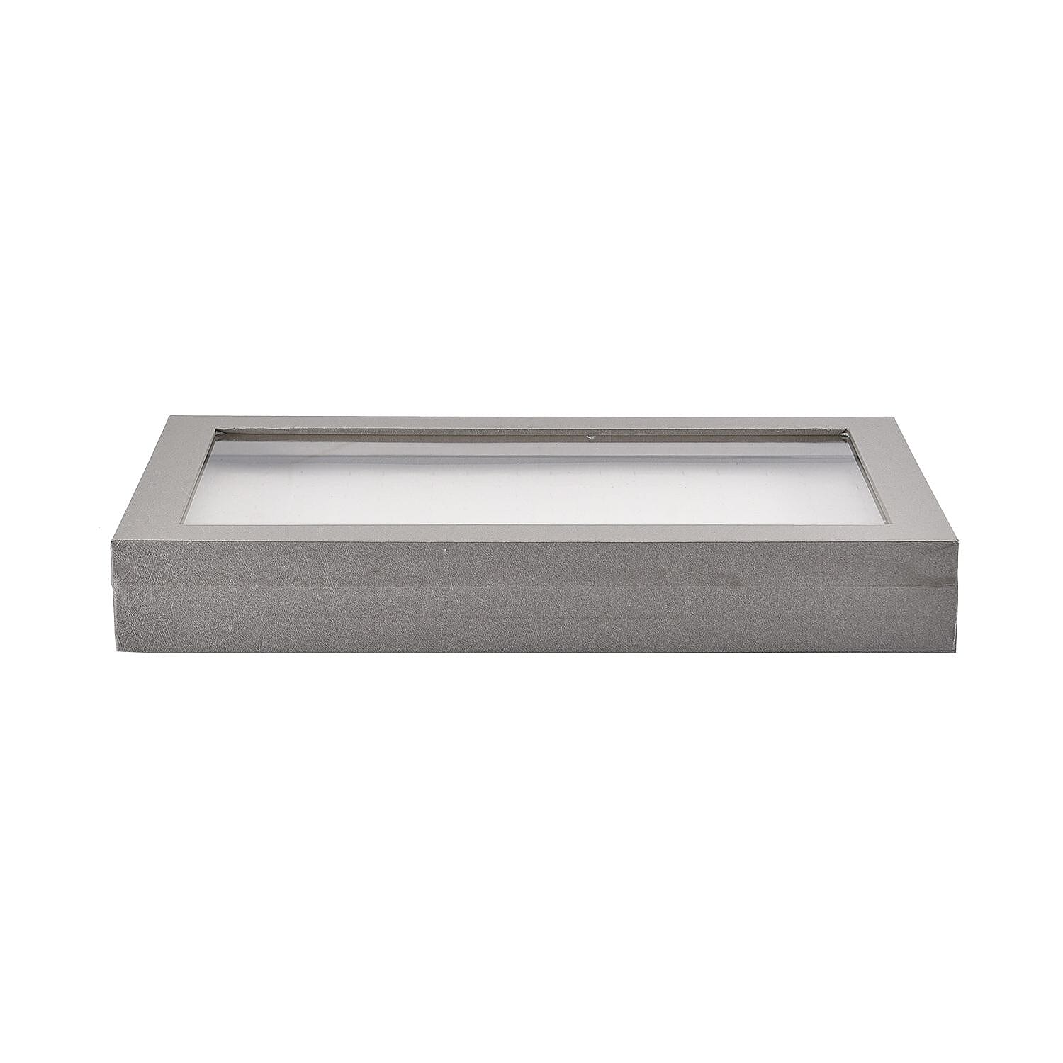 Silver Faux Leather Jewelry Organizer with Acrylic Window & Latch Clasp (72 Rings Slots)