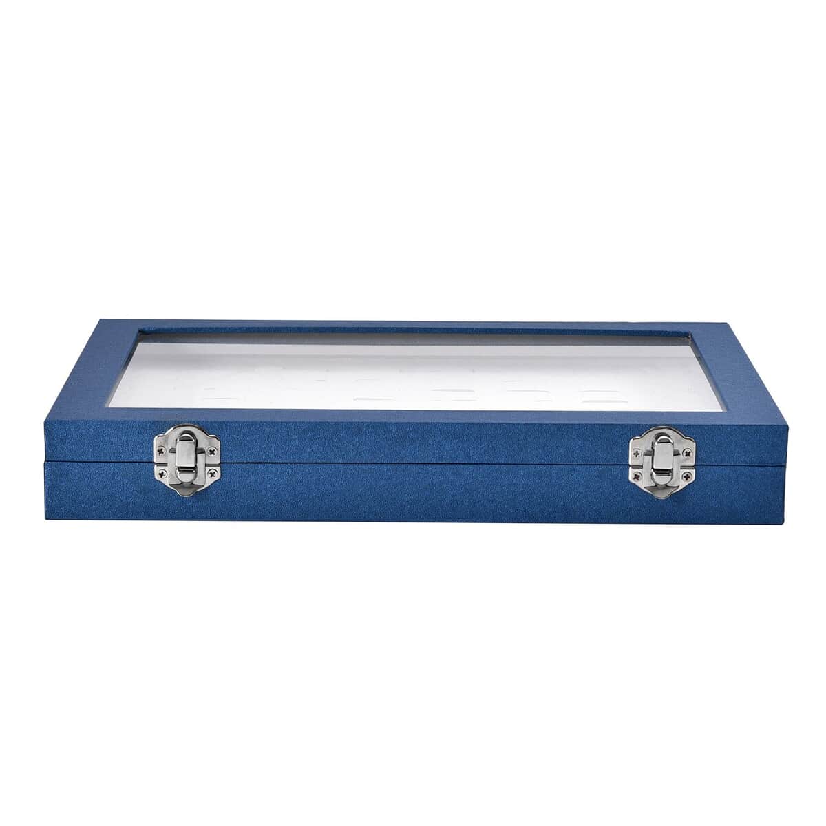 Navy Blue Faux Leather Jewelry Organizer with Acrylic Window & Latch Clasp (72 Rings Slots) image number 1