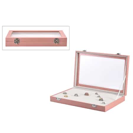 Pink Faux Leather Jewelry Organizer with Acrylic Window & Latch Clasp (72 Rings Slots) image number 0
