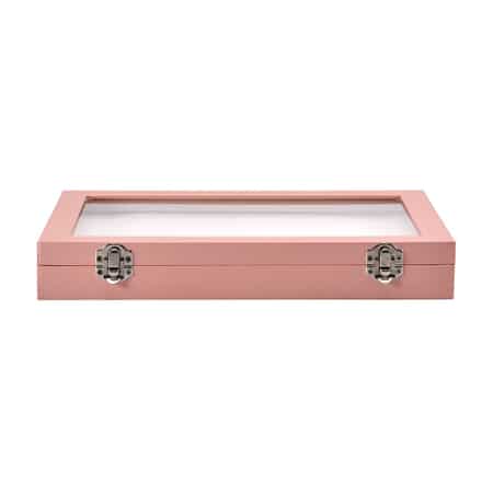 Pink Faux Leather Jewelry Organizer with Acrylic Window & Latch Clasp (72 Rings Slots) image number 1