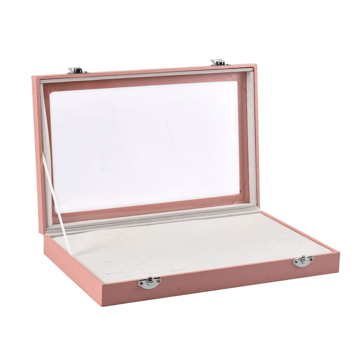Pink Faux Leather Jewelry Organizer with Acrylic Window & Latch Clasp (72 Rings Slots) image number 4