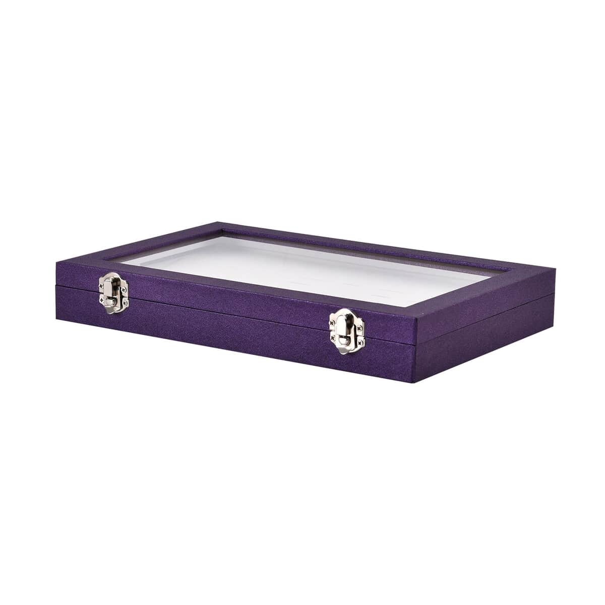 Purple Faux Leather Jewelry Organizer with Acrylic Window & Latch Clasp (72 Rings Slots) image number 2