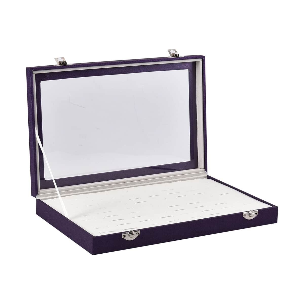 Purple Faux Leather Jewelry Organizer with Acrylic Window & Latch Clasp (72 Rings Slots) image number 4
