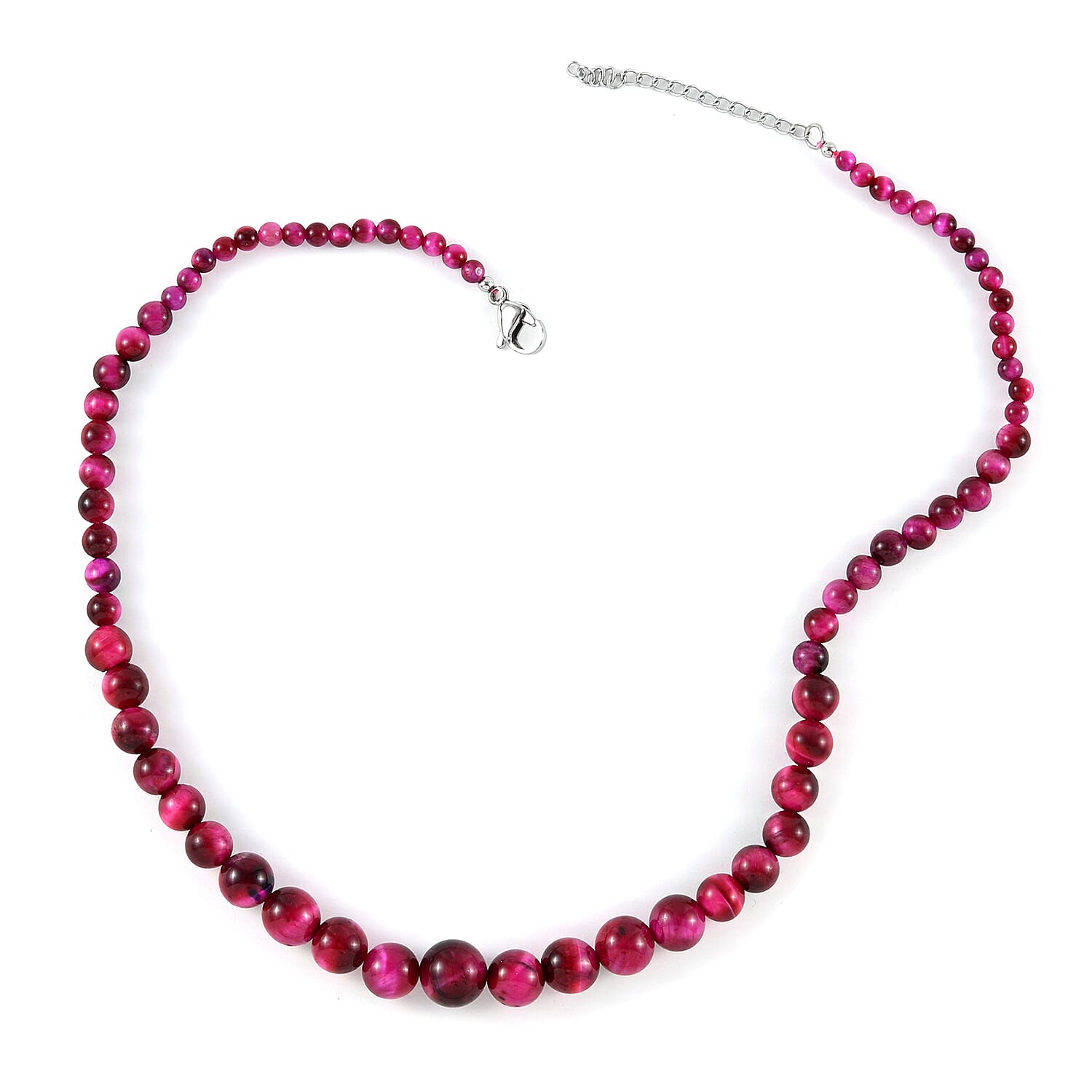 South African Pink Tigers Eye (D) Beaded Necklace 18-20 Inches in Stainless Steel 155.80 ctw