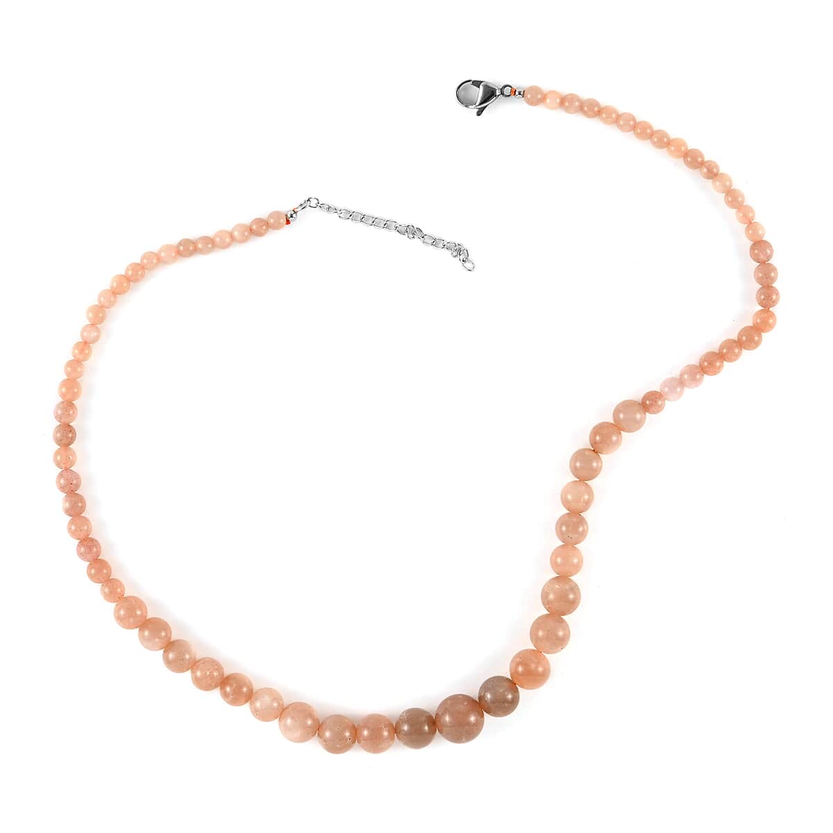 Peach Moonstone Beaded Necklace 18-20Inches in Stainless Steel 155.80 ctw image number 0