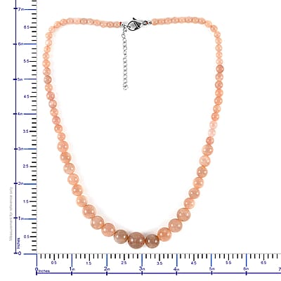 Peach Moonstone Beaded Necklace 18-20Inches in Stainless Steel 155.80 ctw