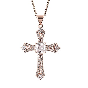 Simulated Diamond 2.65 ctw Cross Pendant in Rosetone with ION Plated Rose Gold Stainless Steel Necklace 20 Inches
