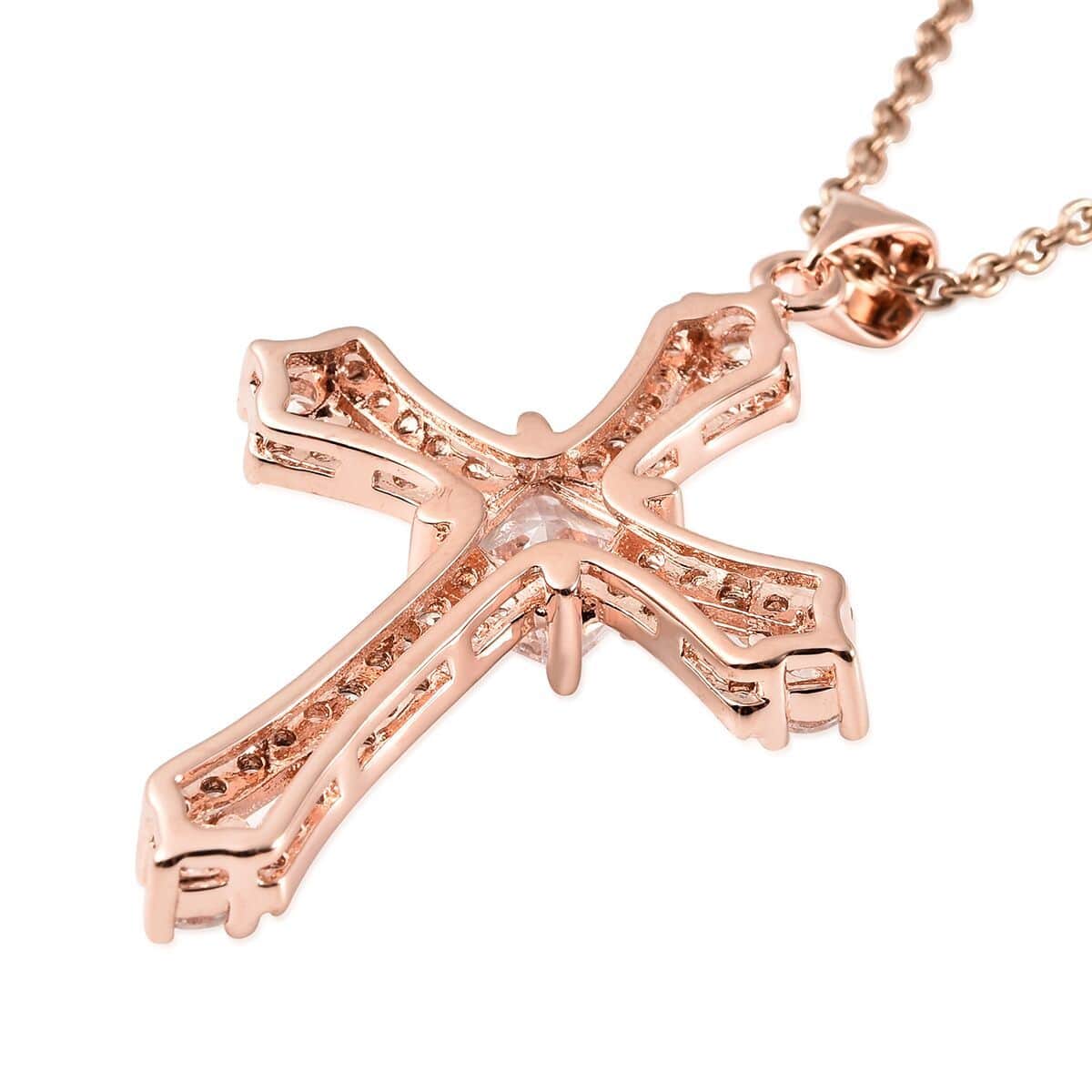 Simulated Diamond Cross Pendant in Rosetone with ION Plated Rose Gold Stainless Steel Necklace 20 Inches 2.65 ctw image number 4