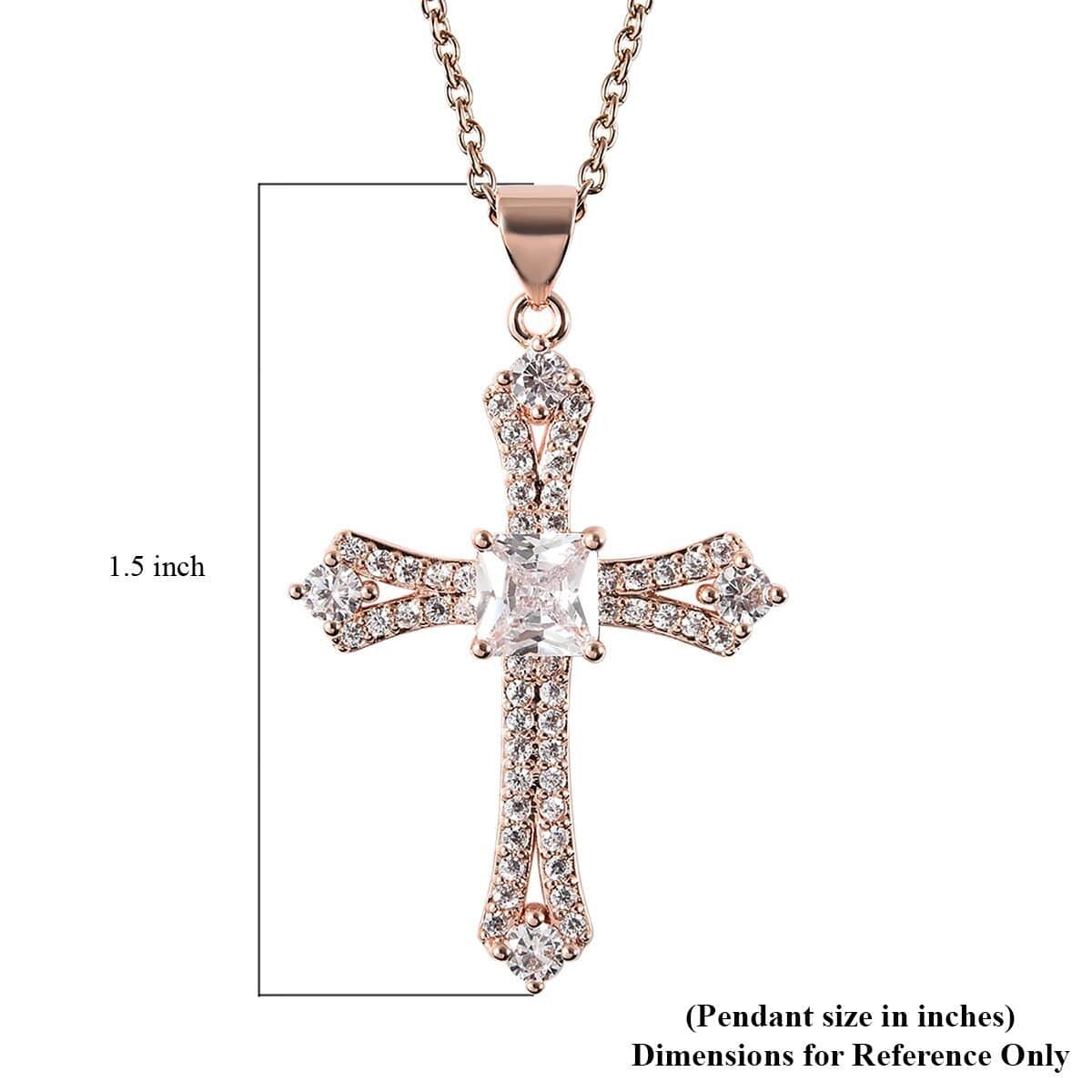 Simulated Diamond Cross Pendant in Rosetone with ION Plated Rose Gold Stainless Steel Necklace 20 Inches 2.65 ctw image number 5