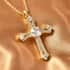 Simulated Diamond Cross Pendant in Goldtone with ION Plated YG Stainless Steel Necklace 20 Inches image number 1