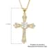 Simulated Diamond Cross Pendant in Goldtone with ION Plated YG Stainless Steel Necklace 20 Inches image number 5
