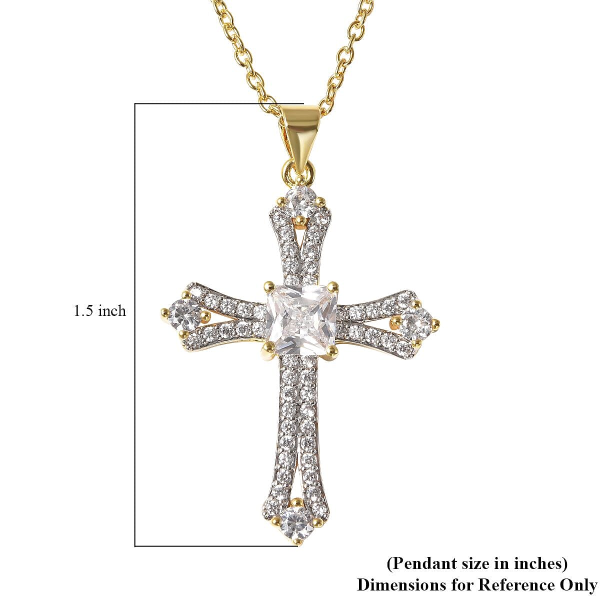 Simulated Diamond 2.65 ctw Cross Pendant in Goldtone with ION Plated YG Stainless Steel Necklace 20 Inches image number 5