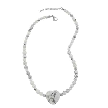 White Howlite Beaded Heart Necklace 20 Inches in Stainless Steel 186.00 ctw image number 0