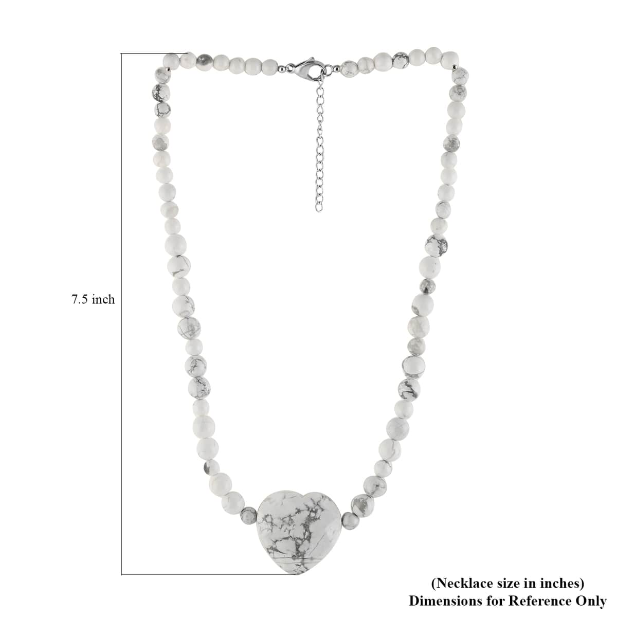 White Howlite Beaded Heart Necklace 20 Inches in Stainless Steel 186.00 ctw image number 3