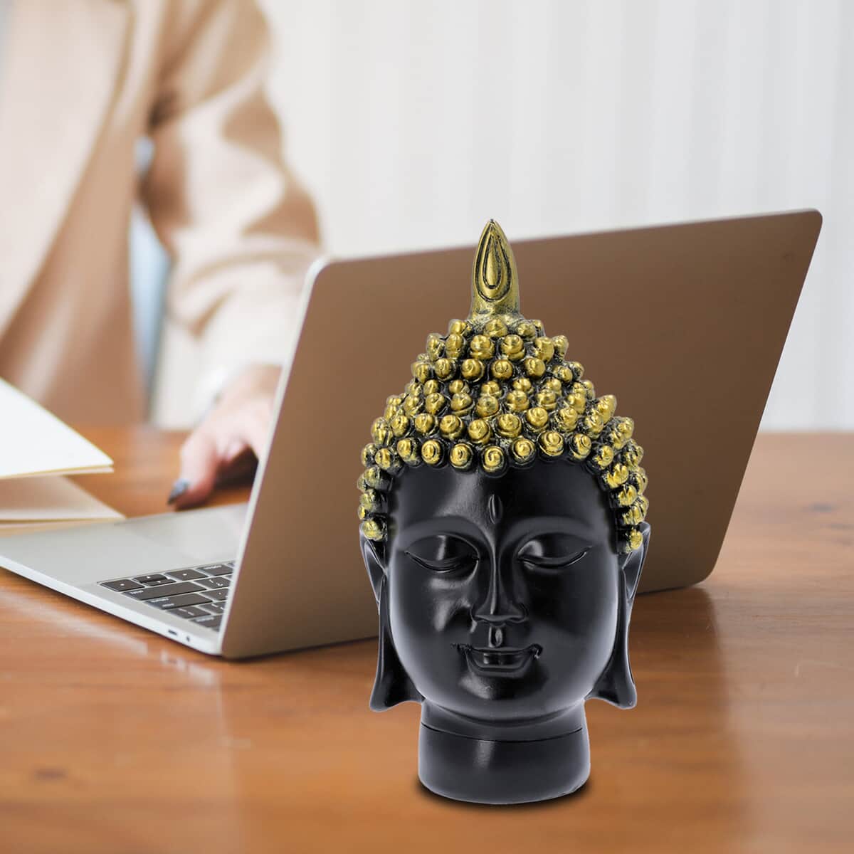 Golden and Black Buddha Head Statue image number 1