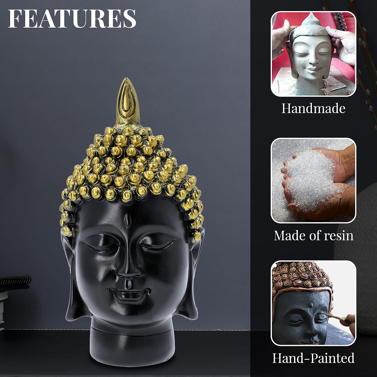 Golden and Black Buddha Head Statue