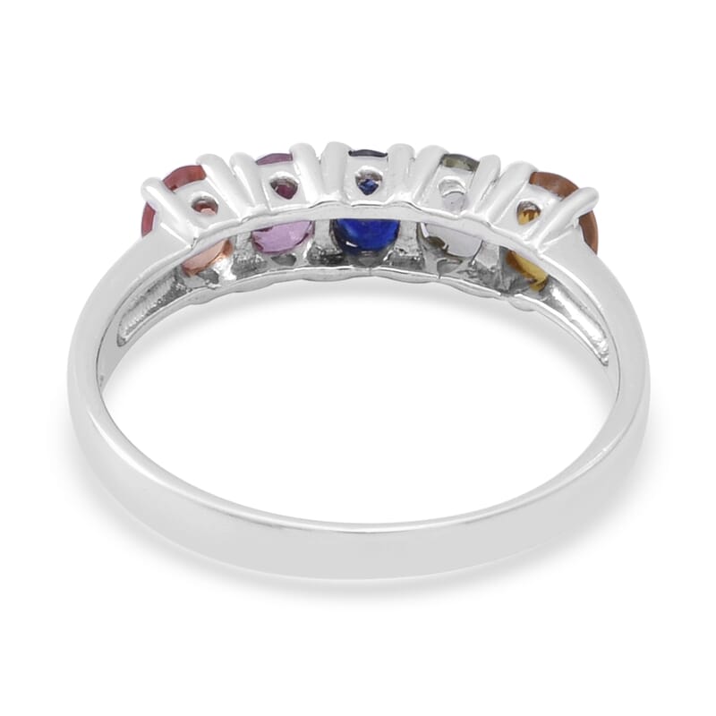 Multi Sapphire 5 Stone Ring in Platinum Over Sterling Silver (Size 10.0) 1.15 ctw