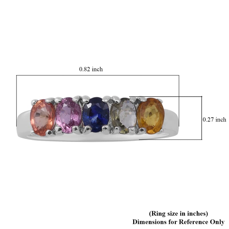 Multi Sapphire 5 Stone Ring in Platinum Over Sterling Silver (Size 10.0) 1.15 ctw