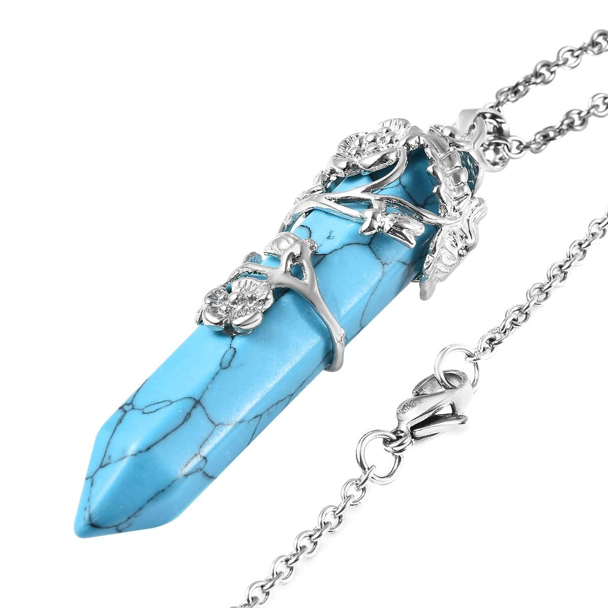Blue Howlite Pointer Pendant in Silvertone with Stainless Steel Necklace 24 Inches 45.00 ctw image number 3
