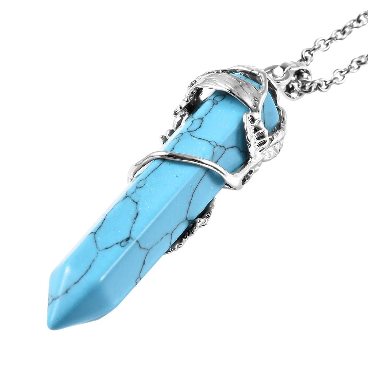 Blue Howlite Pointer Pendant in Silvertone with Stainless Steel Necklace 24 Inches 45.00 ctw image number 4