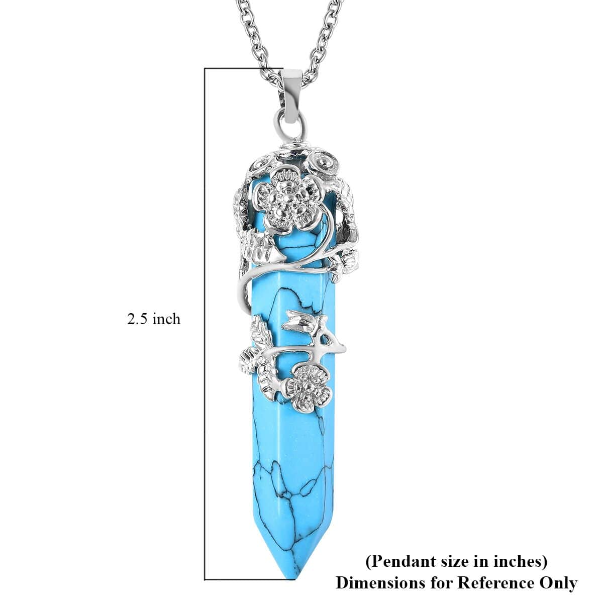 Blue Howlite Pointer Pendant in Silvertone with Stainless Steel Necklace 24 Inches 45.00 ctw image number 5