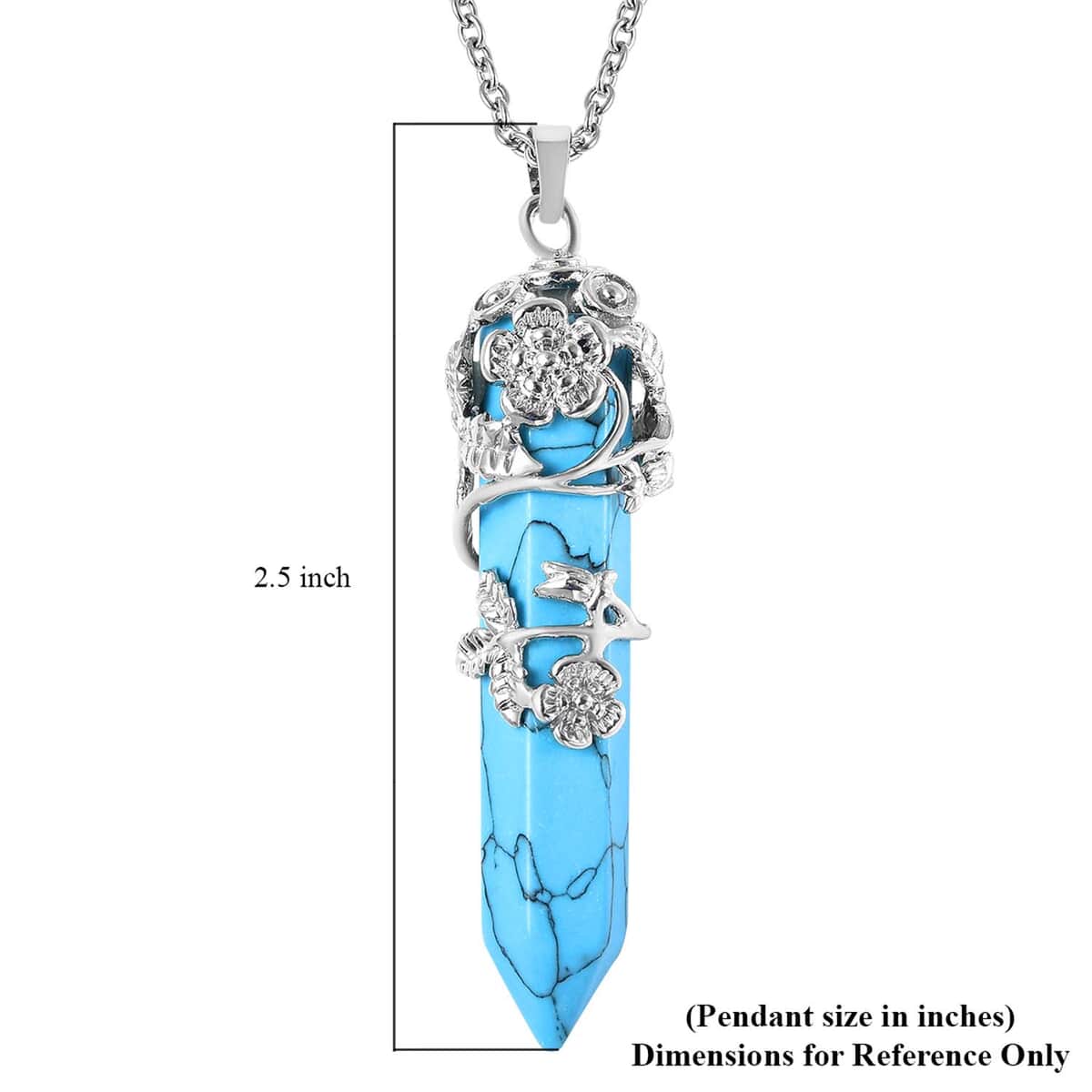 Blue Howlite Pointer Pendant in Silvertone with Stainless Steel Necklace 24 Inches 45.00 ctw image number 6