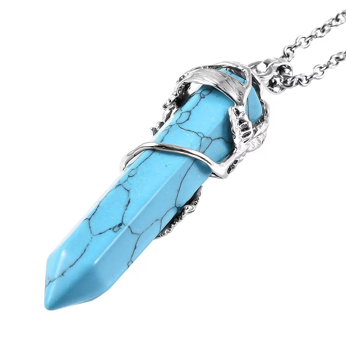 Blue Howlite Pointer Pendant in Silvertone with Stainless Steel Necklace 24 Inches 45.00 ctw image number 7