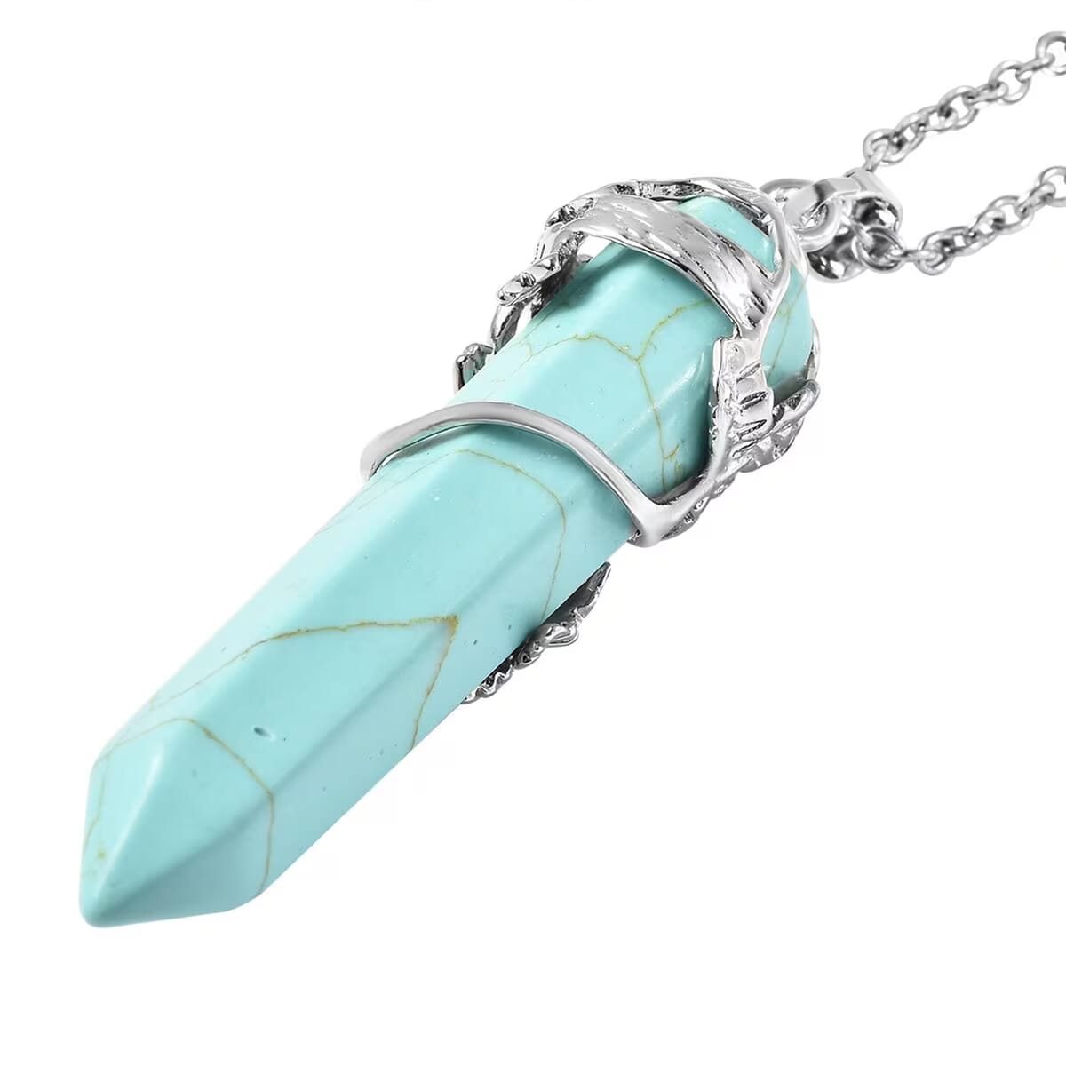 Green Howlite Pointer Pendant in Silvertone with Stainless Steel Necklace 24 Inches 45.00 ctw image number 7