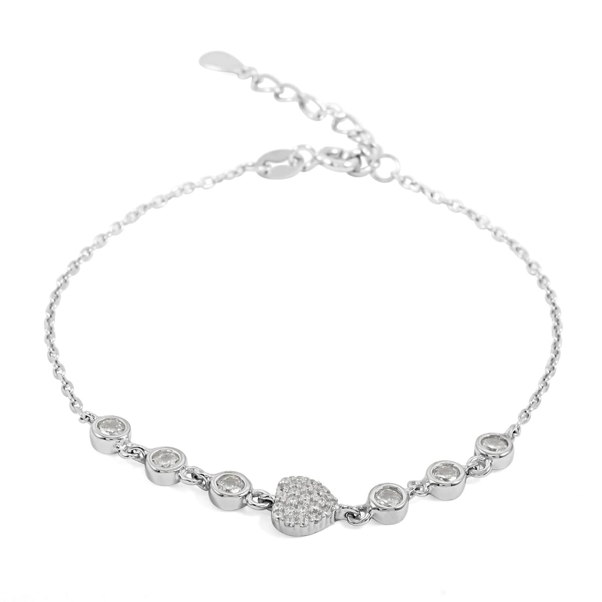 Elanza Simulated Diamond (1.12 Ct) Sterling Silver Bracelet (Size 6.75 Adjustable) 1.12 ctw image number 1