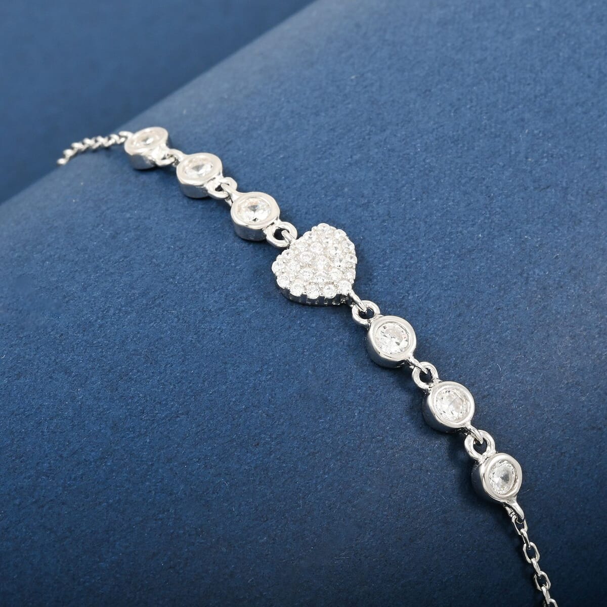 Elanza Simulated Diamond (1.12 Ct) Sterling Silver Bracelet (Size 6.75 Adjustable) 1.12 ctw image number 2