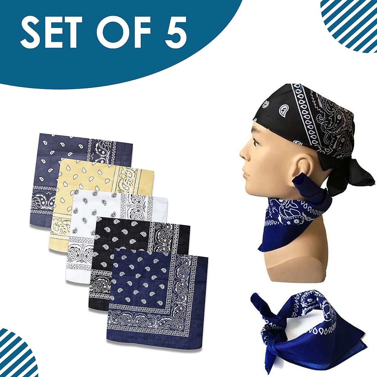 Set of 5 Multi Color Paisley Pattern Bandanas image number 1