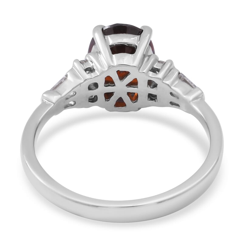 TUCSON Show Cambodian Red Zircon and Natural White Zircon Ring in Platinum Over Sterling Silver (Size 7.0) 3.35 ctw