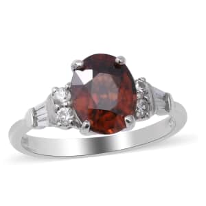 TUCSON Show Cambodian Red Zircon and Natural White Zircon Ring in Platinum Over Sterling Silver (Size 8.0) 3.35 ctw