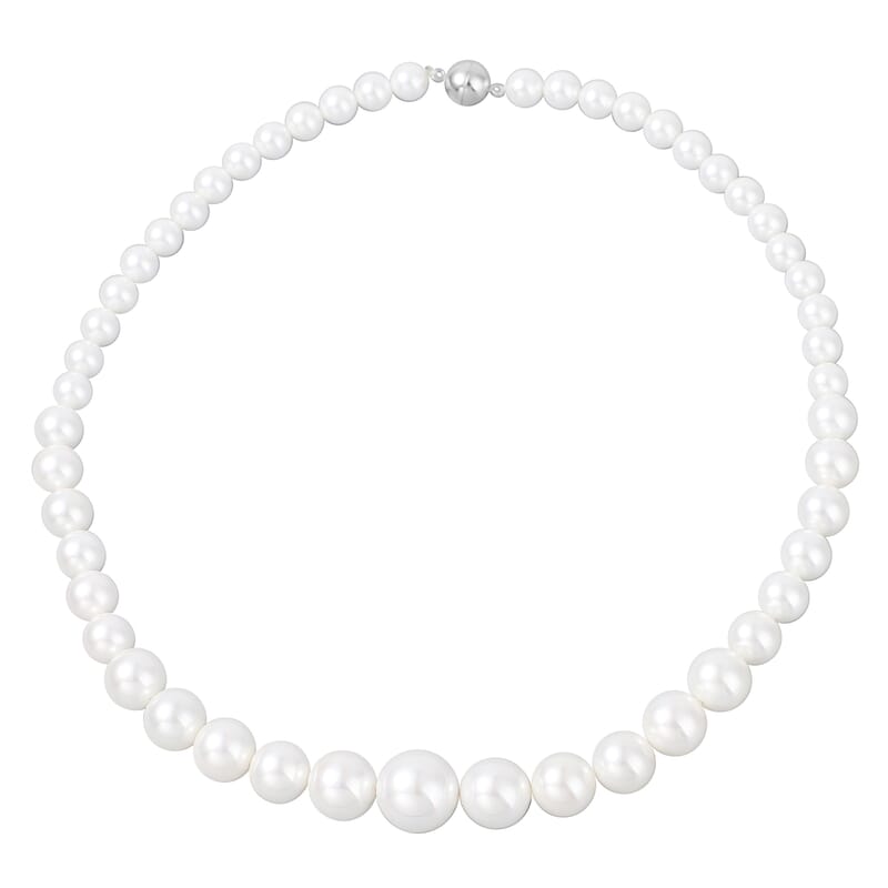 White Shell Pearl Beaded Necklace 20 Inches in Silvertone Magnetic Clasp